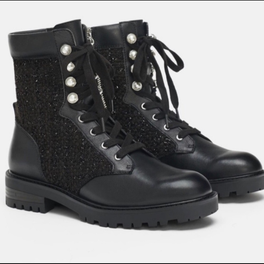 ZARA COMBAT BOOTS WITH PEARL DETAIL NWT!